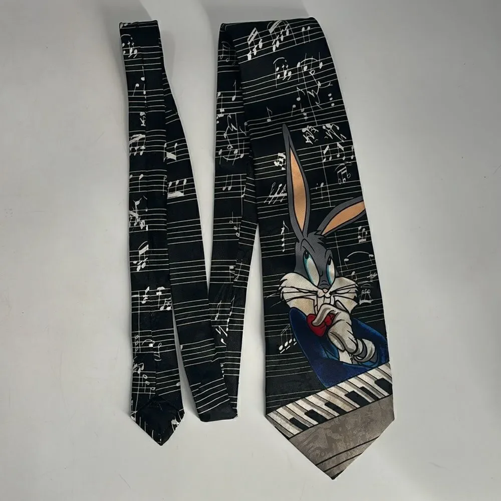 Vintage Looney Tunes Tie Bugs Bunny with Music Notes and Keyboard
